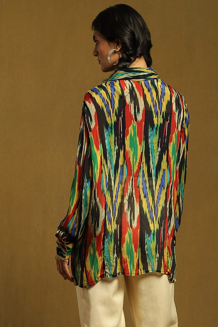 Black Viscose Chinon Ikat Printed Shirt by Ritu Kumar at Pernia's Pop Up Shop