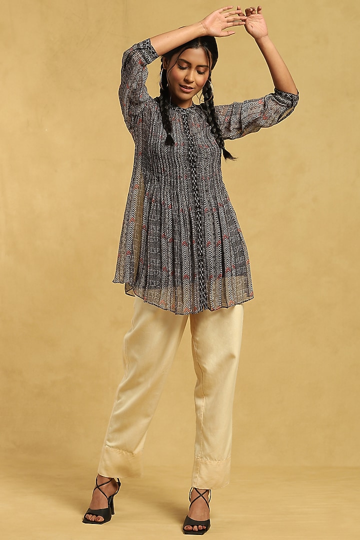 Black Viscose Chinon Printed Shirt by Ritu Kumar at Pernia's Pop Up Shop