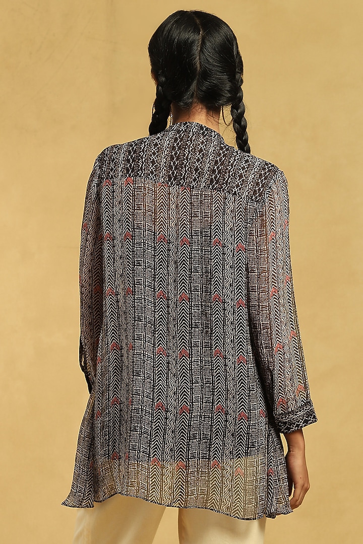 Black Viscose Chinon Printed Shirt by Ritu Kumar at Pernia's Pop Up Shop