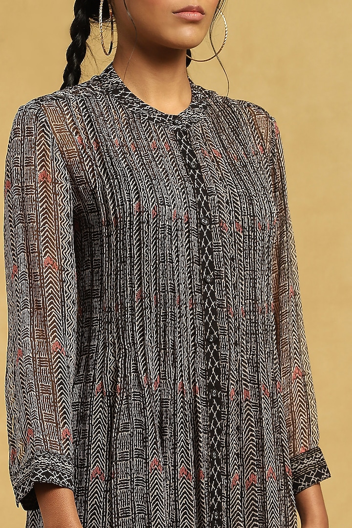 Black Viscose Chinon Printed Shirt by Ritu Kumar at Pernia's Pop Up Shop
