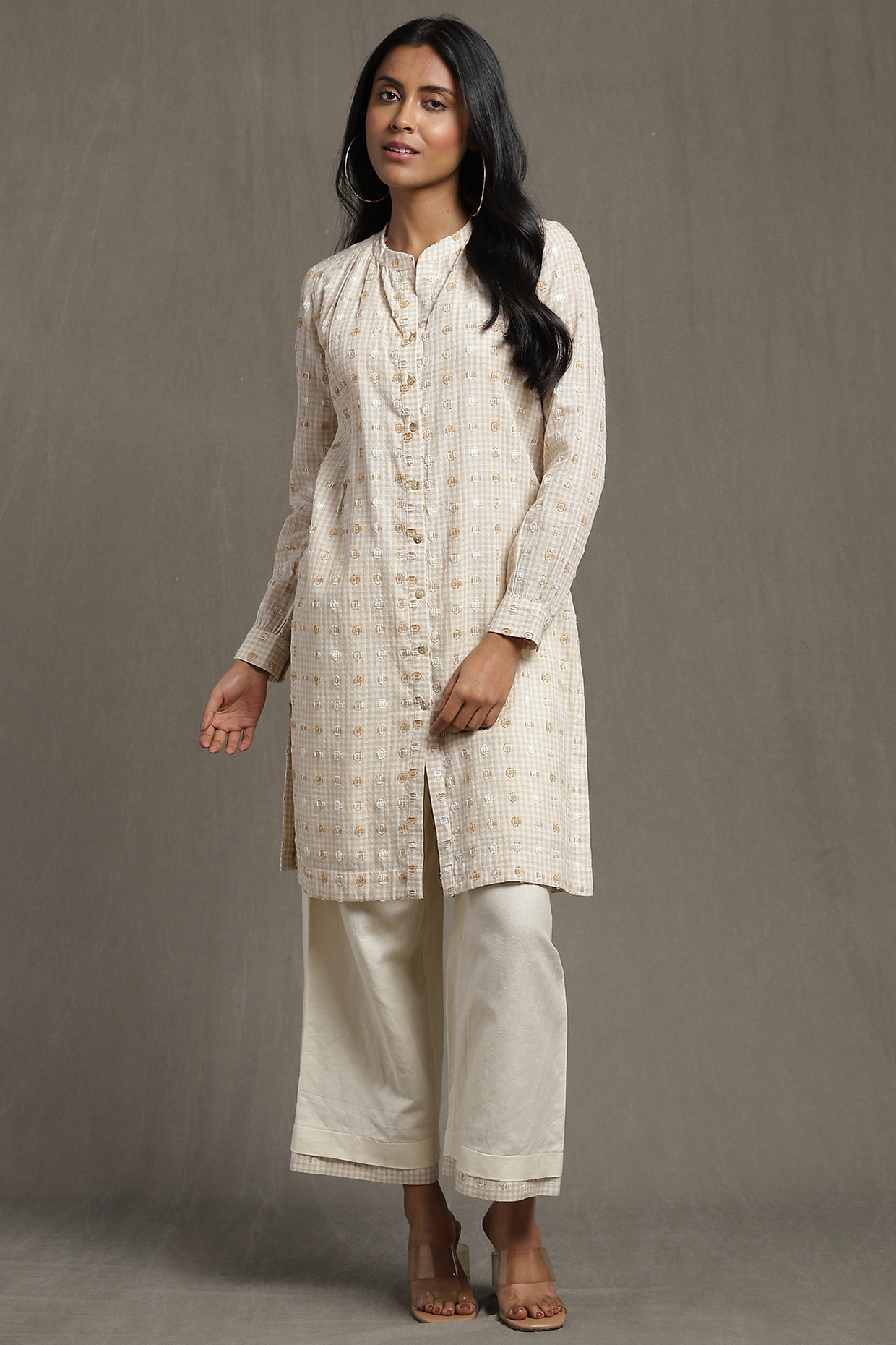 Beige Cotton Woven Dobby Kurta Set by Ritu Kumar at Pernia's Pop Up Shop