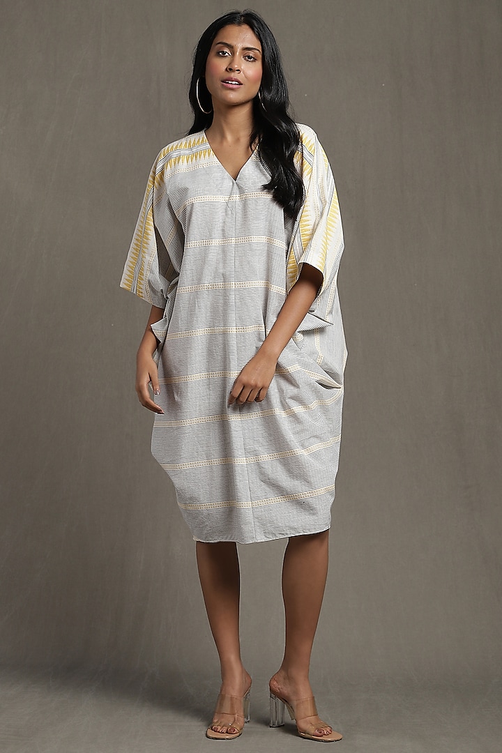 White Cotton Printed Kaftan Dress by Ritu Kumar at Pernia's Pop Up Shop