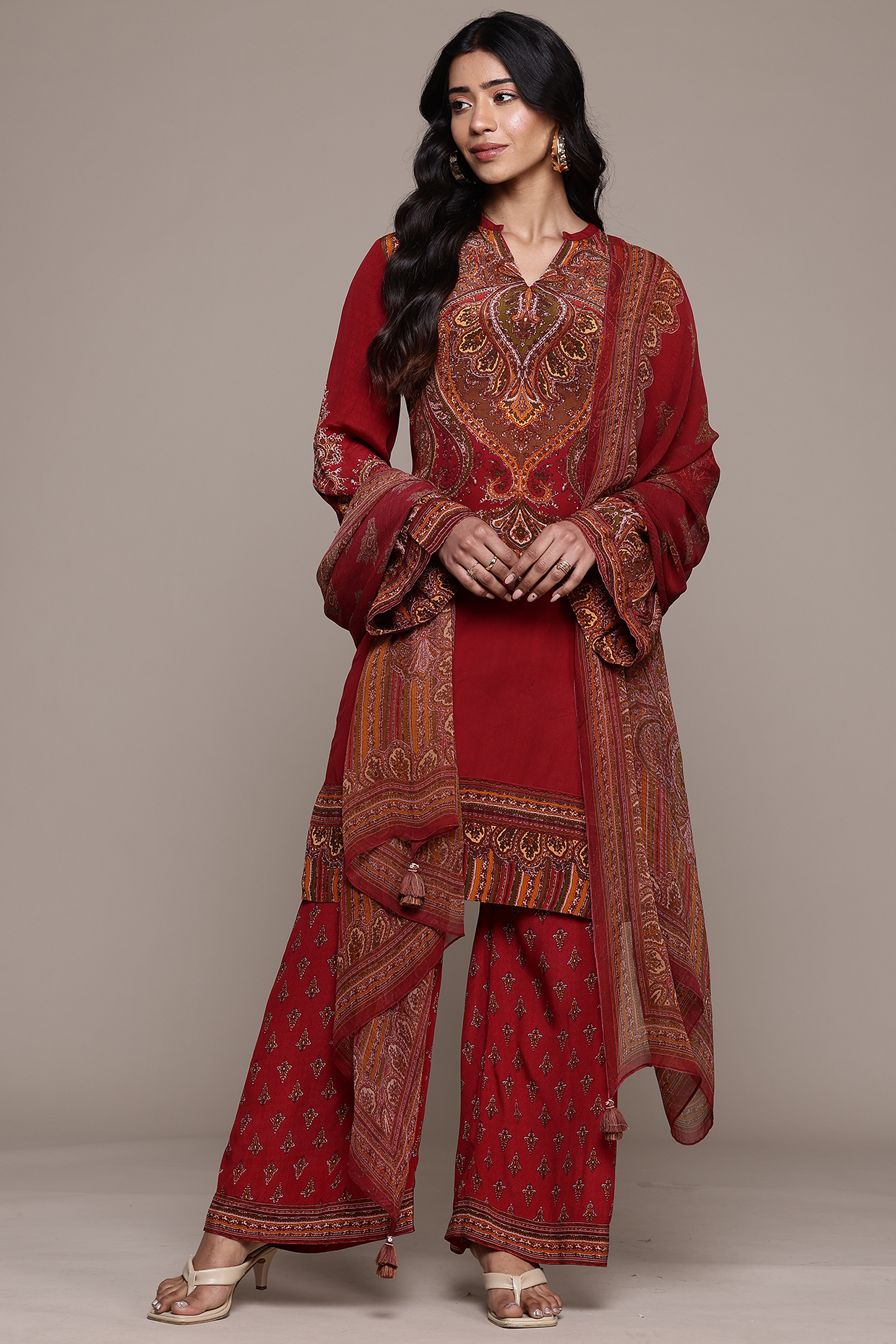 Red Viscose Kurta Set by Ritu Kumar at Pernia's Pop Up Shop