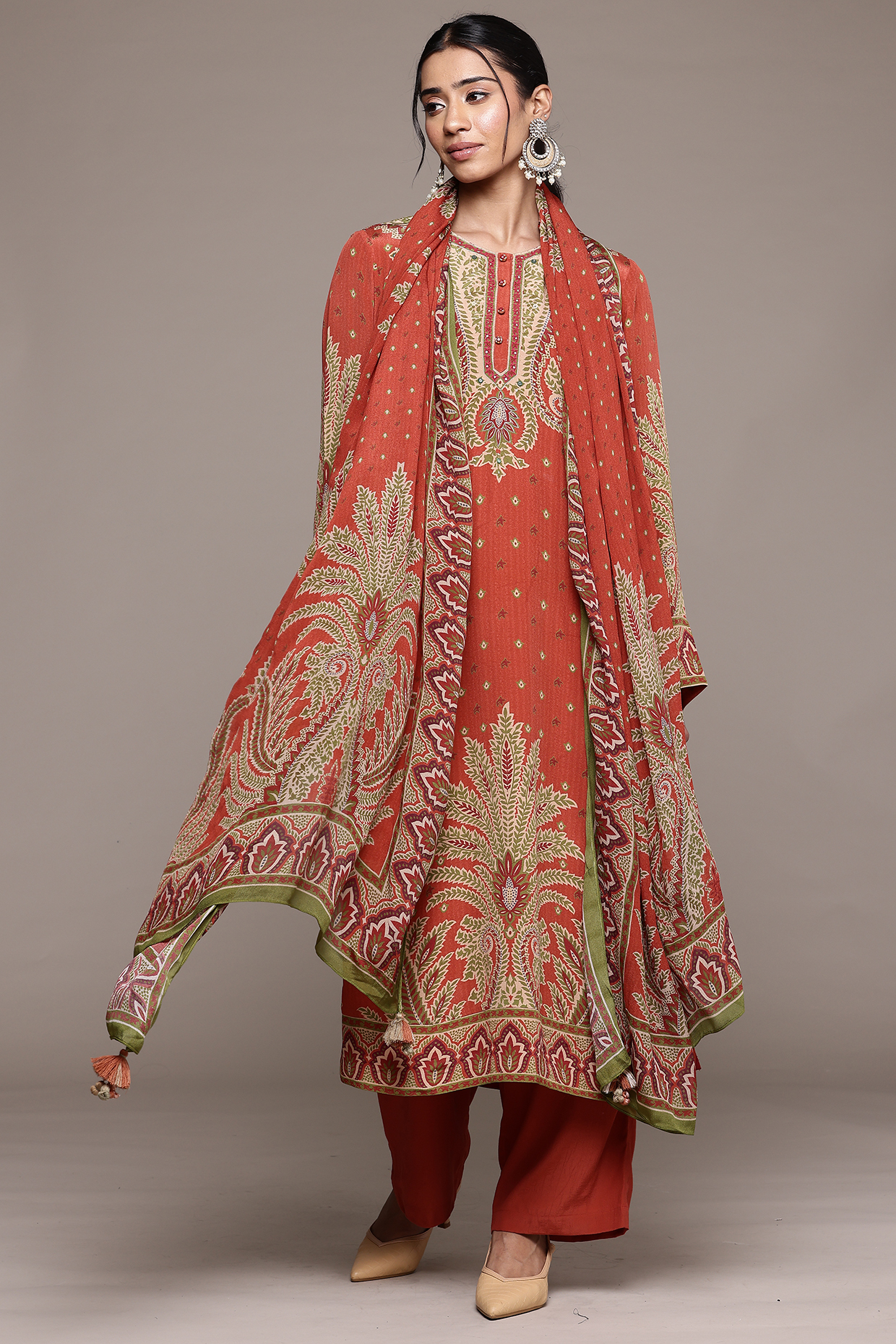 Rust Viscose Kurta Set by Ritu Kumar at Pernia's Pop Up Shop