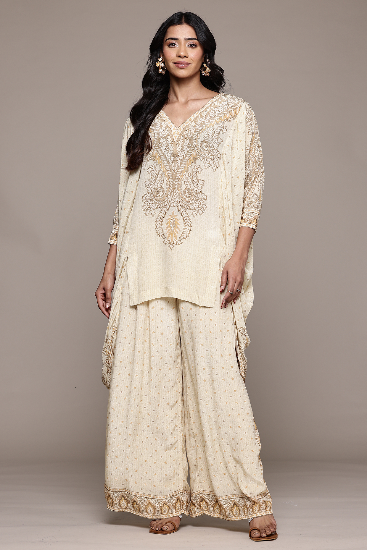 Beige Viscose Kurta Set by Ritu Kumar at Pernia's Pop Up Shop