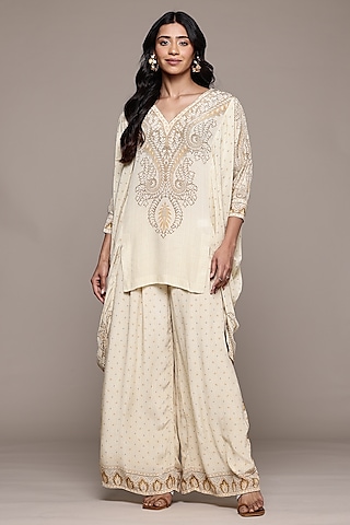 Beige Viscose Kurta Set by Ritu Kumar