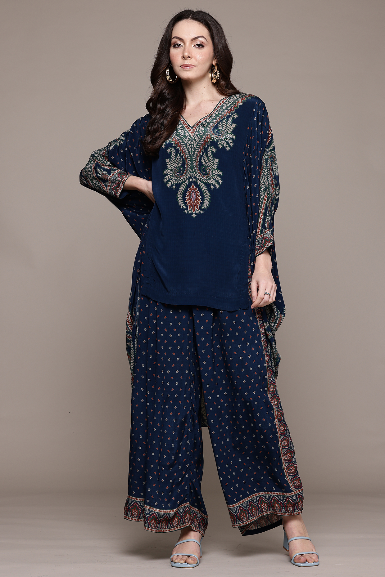 Blue Viscose Kaftan Set by Ritu Kumar at Pernia's Pop Up Shop