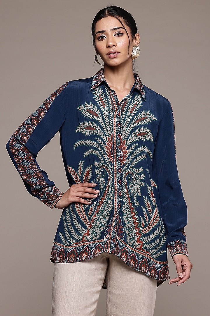 Blue Viscose Shirt by Ritu Kumar at Pernia's Pop Up Shop