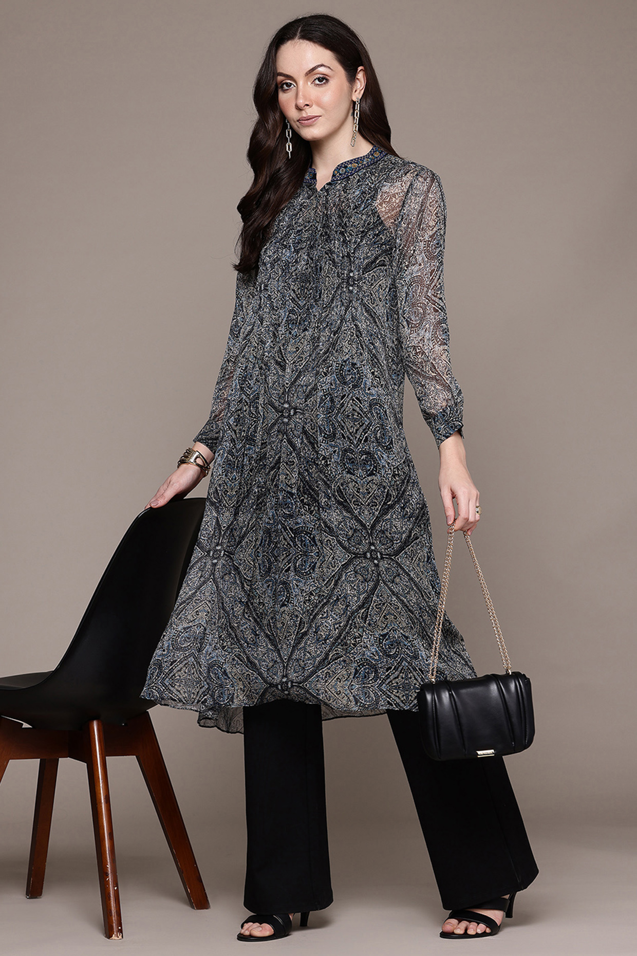 Black Viscose Kurta by Ritu Kumar at Pernia's Pop Up Shop