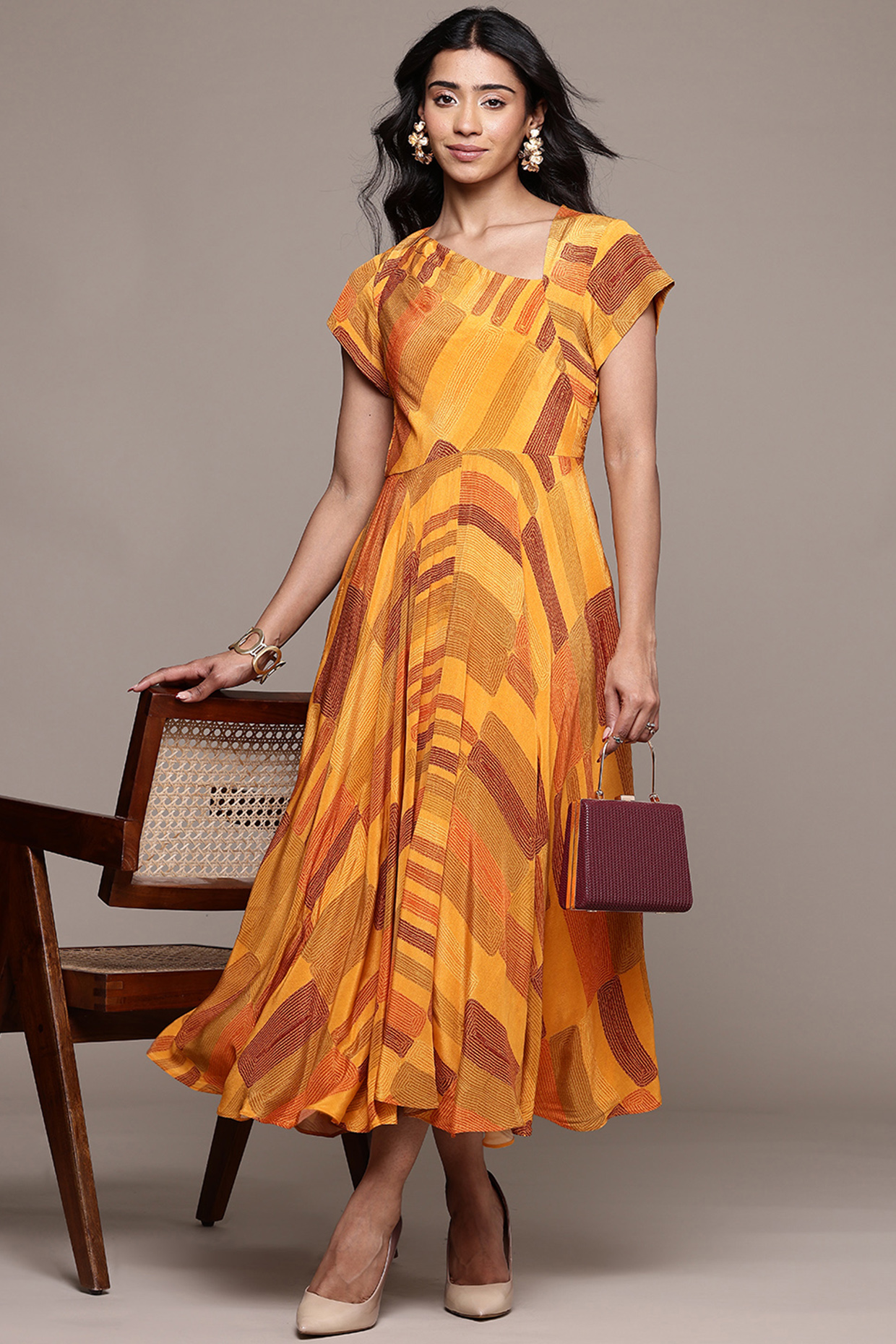 Rust Viscose Printed Maxi Summer Dress by Ritu Kumar at Pernia's Pop Up Shop