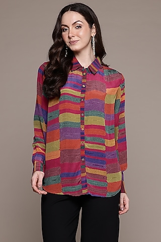 Pink Viscose Printed Shirt by Ritu Kumar