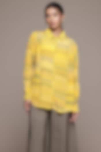 Yellow Viscose Printed Shirt by Ritu Kumar at Pernia's Pop Up Shop