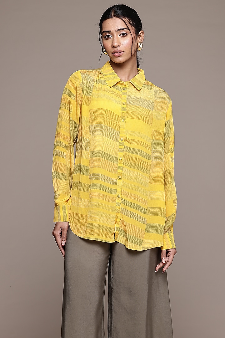 Yellow Viscose Printed Shirt by Ritu Kumar at Pernia's Pop Up Shop