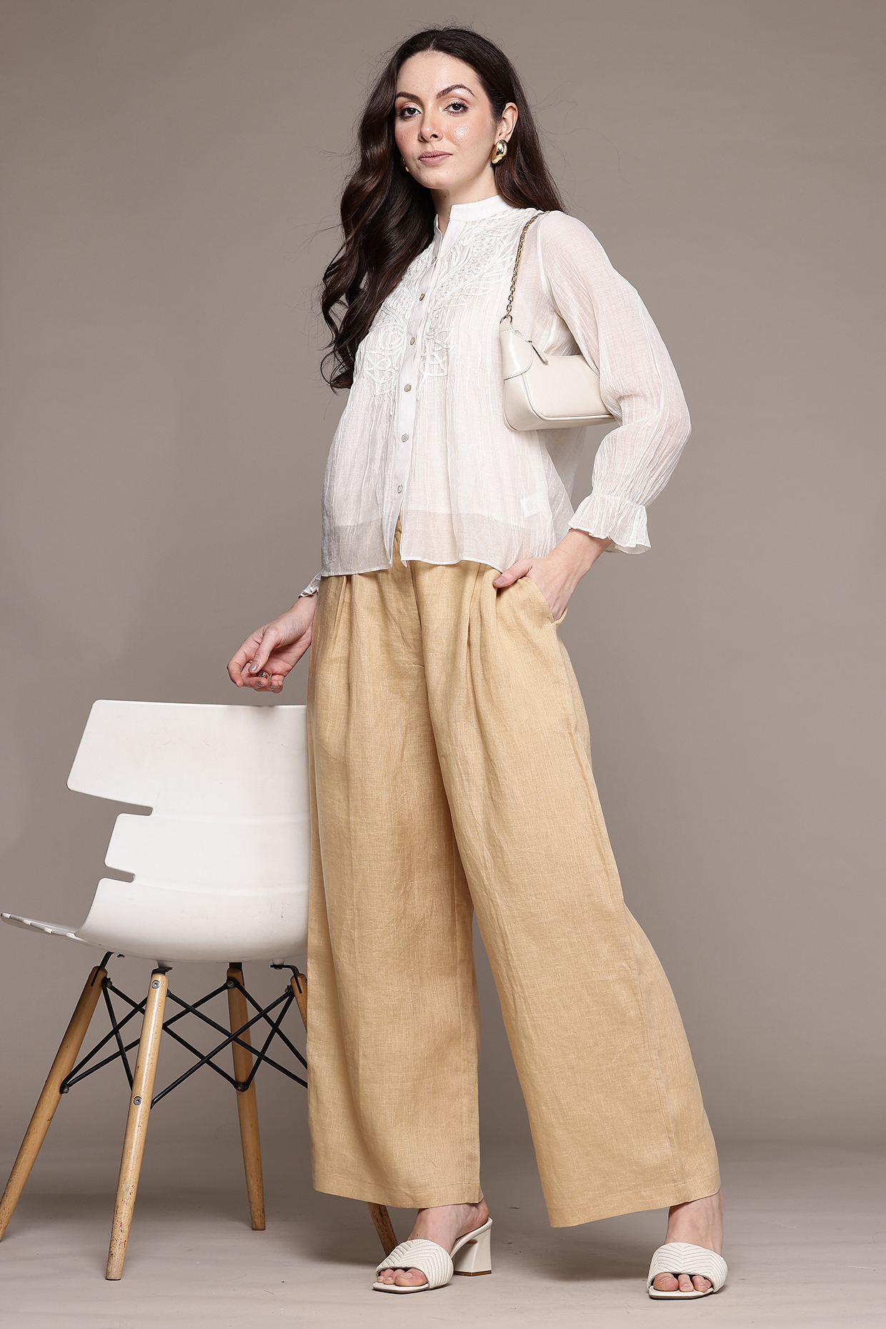 Beige Linen Pants by Ritu Kumar at Pernia's Pop Up Shop