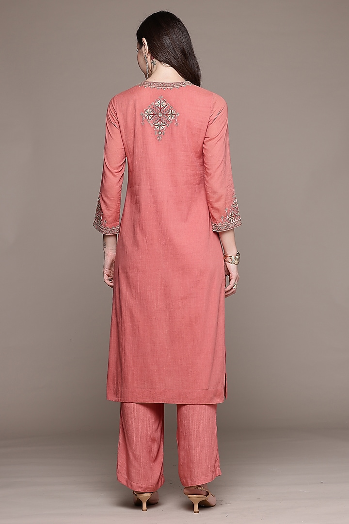 Peach Cotton Kurta Set by Ritu Kumar at Pernia's Pop Up Shop