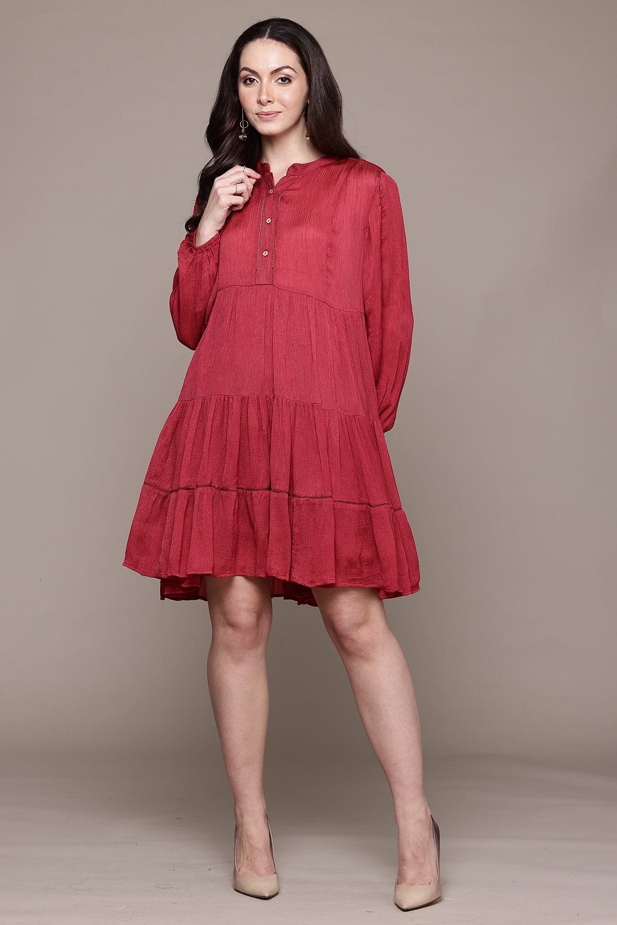 Red Polyester Mini Summer Dress by Ritu Kumar at Pernia's Pop Up Shop