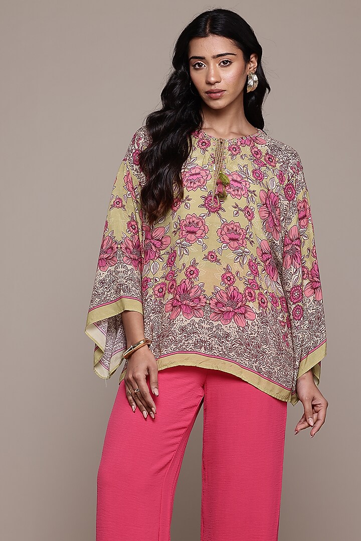 Green Viscose Floral Kurta by Ritu Kumar at Pernia's Pop Up Shop