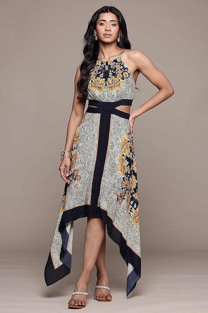 Black Viscose Floral Summer Dress by Ritu Kumar at Pernia's Pop Up Shop