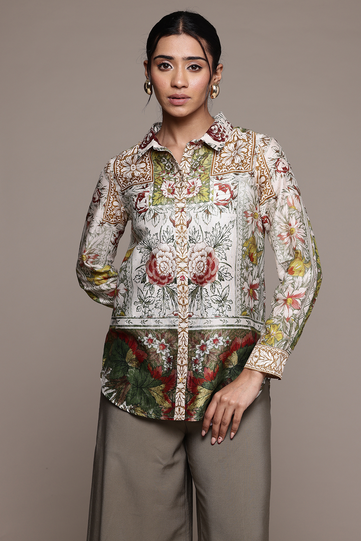 Off-White Cotton & Silk Shirt by Ritu Kumar at Pernia's Pop Up Shop