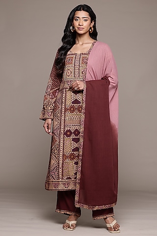 Prune Colored Cotton Kurta Set by Ritu Kumar