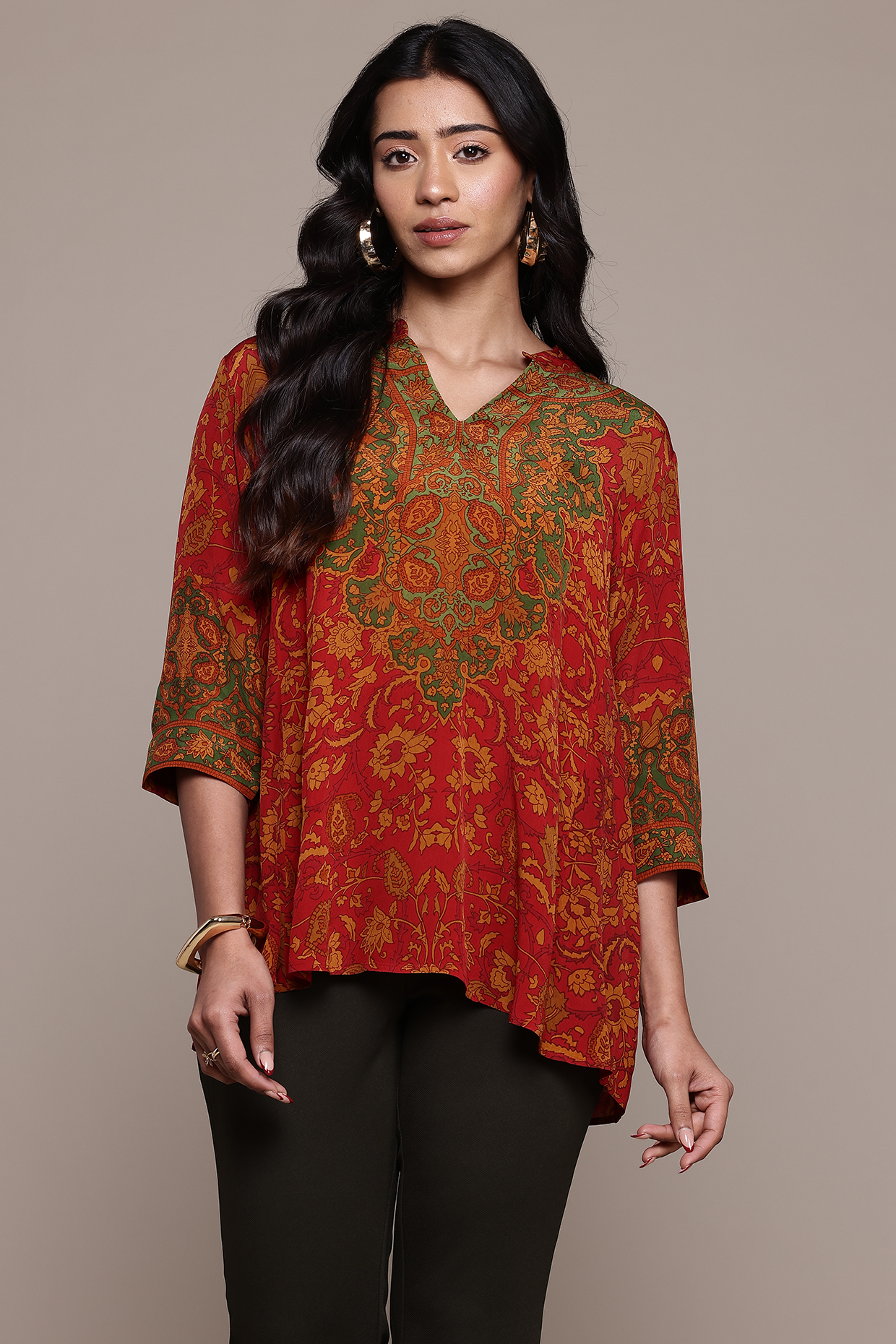 Red Viscose Kurta by Ritu Kumar at Pernia's Pop Up Shop