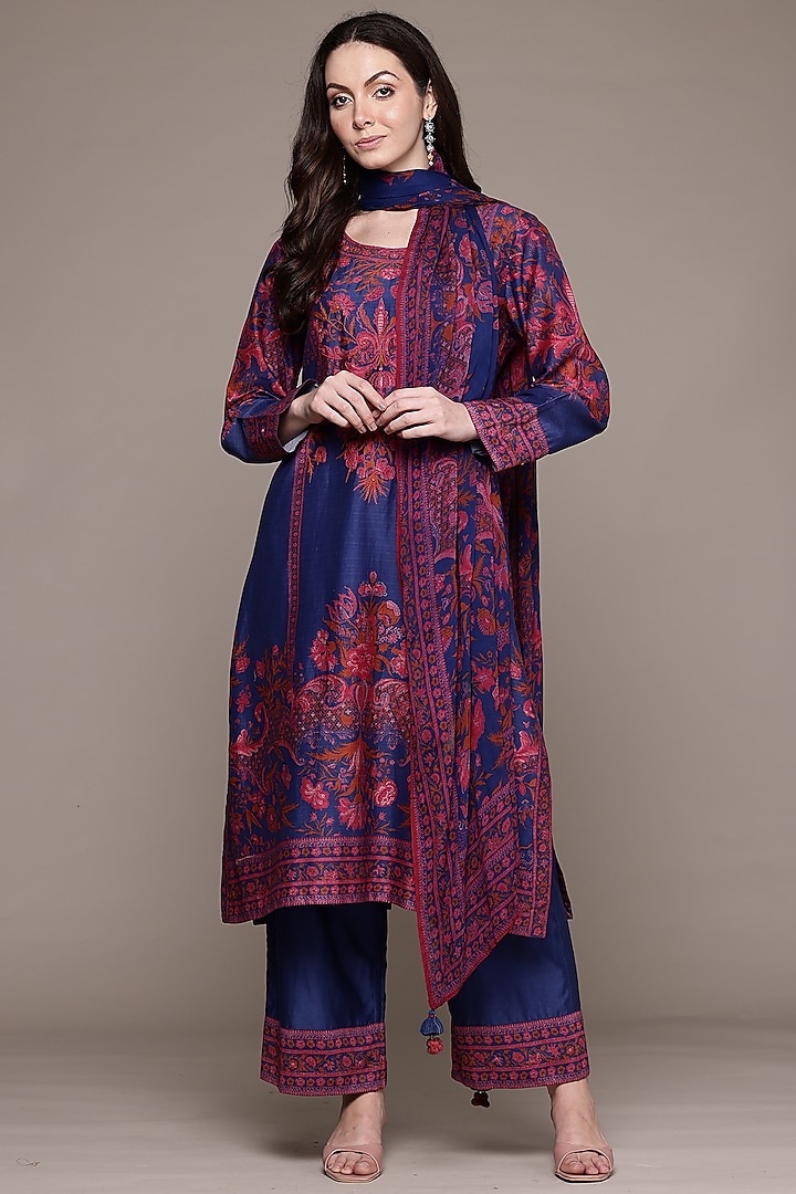 Blue Cotton & Silk Kurta Set by Ritu Kumar at Pernia's Pop Up Shop