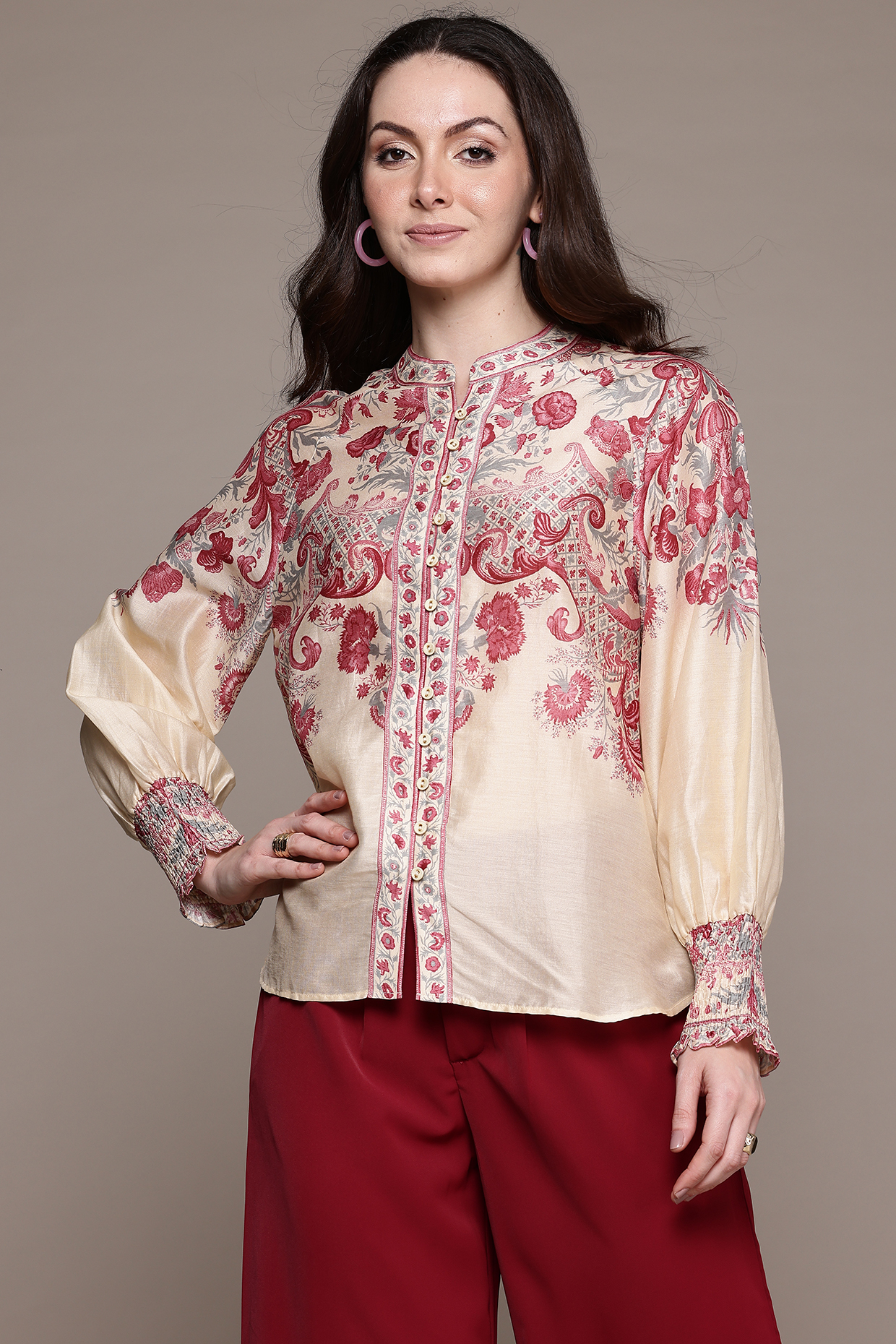 Off-White Cotton & Silk Shirt by Ritu Kumar at Pernia's Pop Up Shop