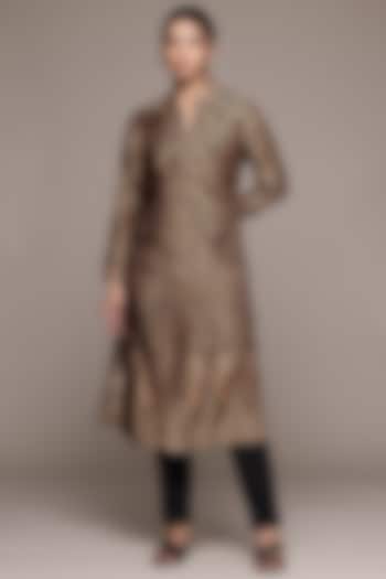 Black & Beige Murshidabad Silk Floral Kurta Set by Ritu Kumar at Pernia's Pop Up Shop