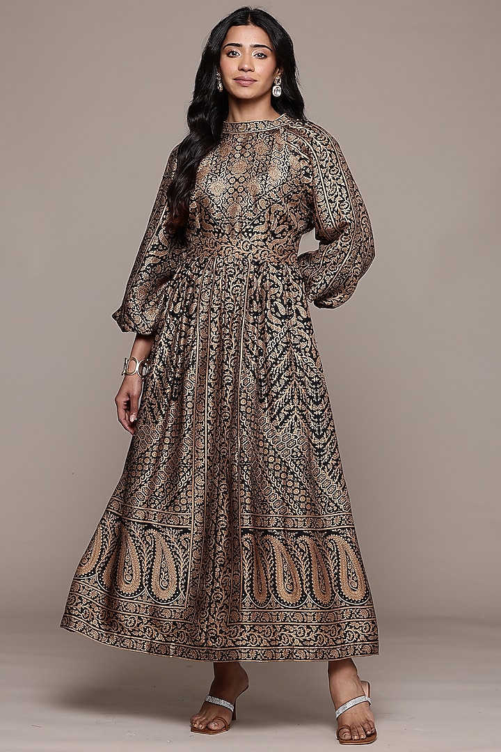 Black & Beige Silk Maxi Vacation Dress by Ritu Kumar at Pernia's Pop Up Shop