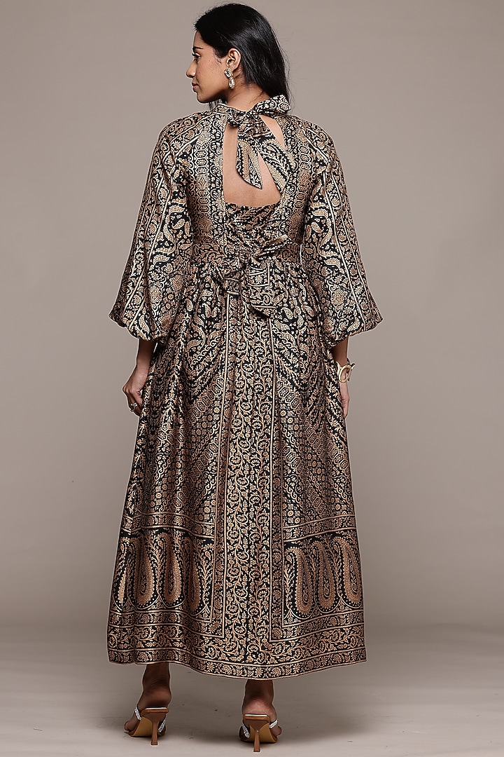 Black & Beige Silk Maxi Vacation Dress by Ritu Kumar at Pernia's Pop Up Shop