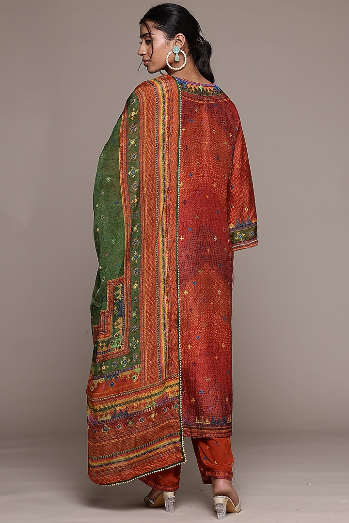 Brick & Multi-Colored Silk Kurta Set by Ritu Kumar at Pernia's Pop Up Shop