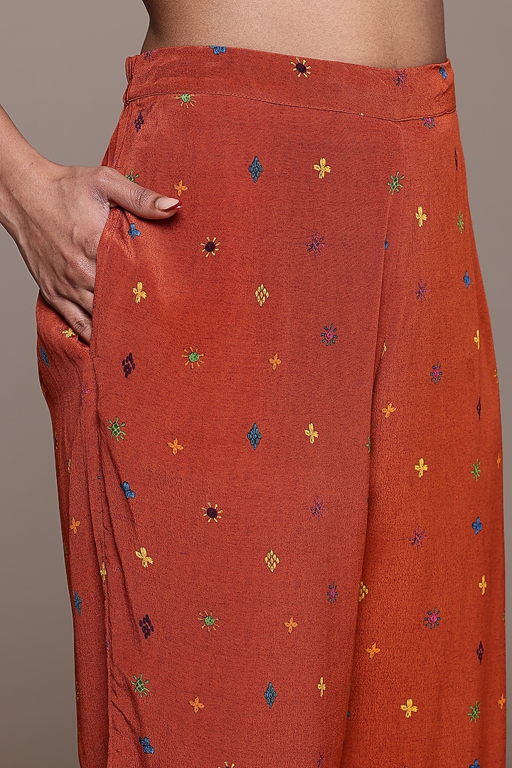 Brick & Multi-Colored Silk Kurta Set by Ritu Kumar at Pernia's Pop Up Shop