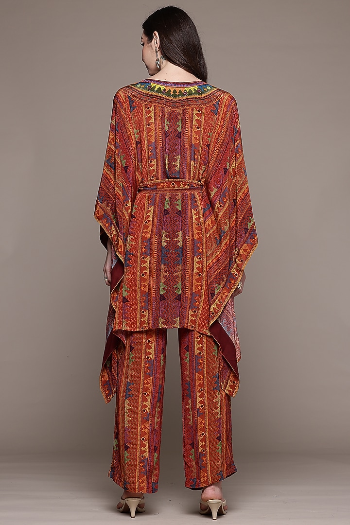 Brick & Multi-Colored Rayon Crepe Cape Set by Ritu Kumar at Pernia's Pop Up Shop
