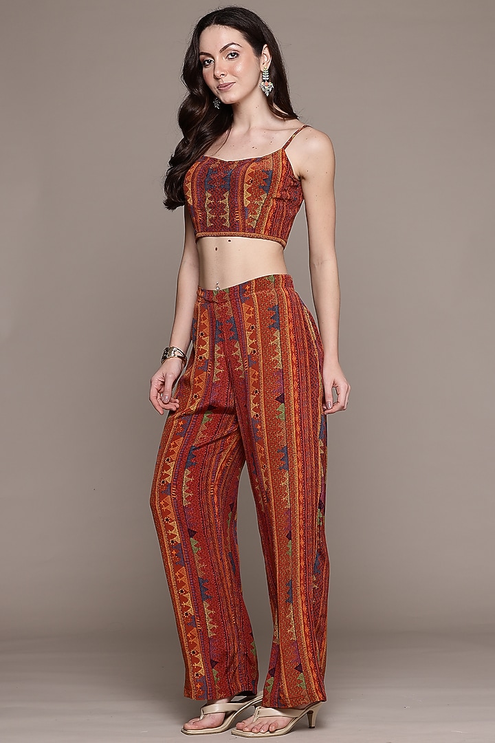 Brick & Multi-Colored Rayon Crepe Cape Set by Ritu Kumar at Pernia's Pop Up Shop