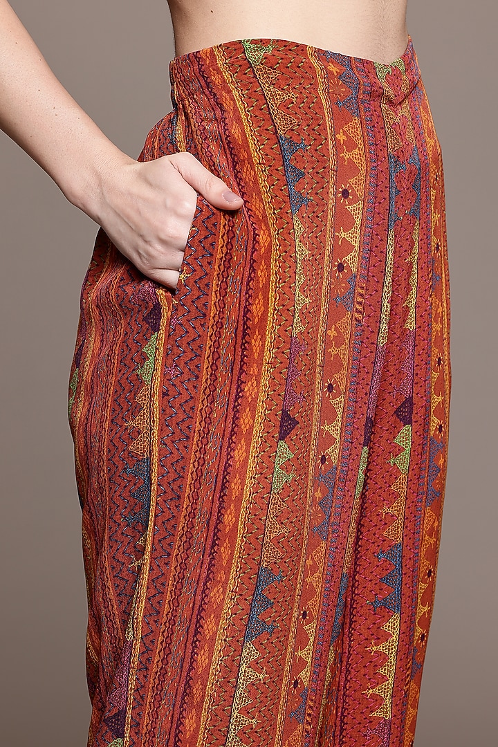 Brick & Multi-Colored Rayon Crepe Cape Set by Ritu Kumar at Pernia's Pop Up Shop