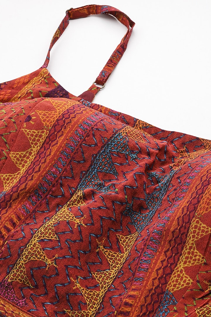 Brick & Multi-Colored Rayon Crepe Cape Set by Ritu Kumar at Pernia's Pop Up Shop