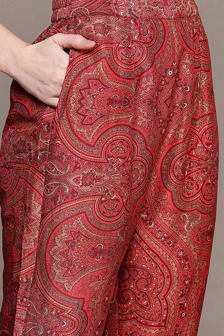 Red & Multi-Colored Flat Dupion Brocade Jamawar Kurta Set by Ritu Kumar at Pernia's Pop Up Shop