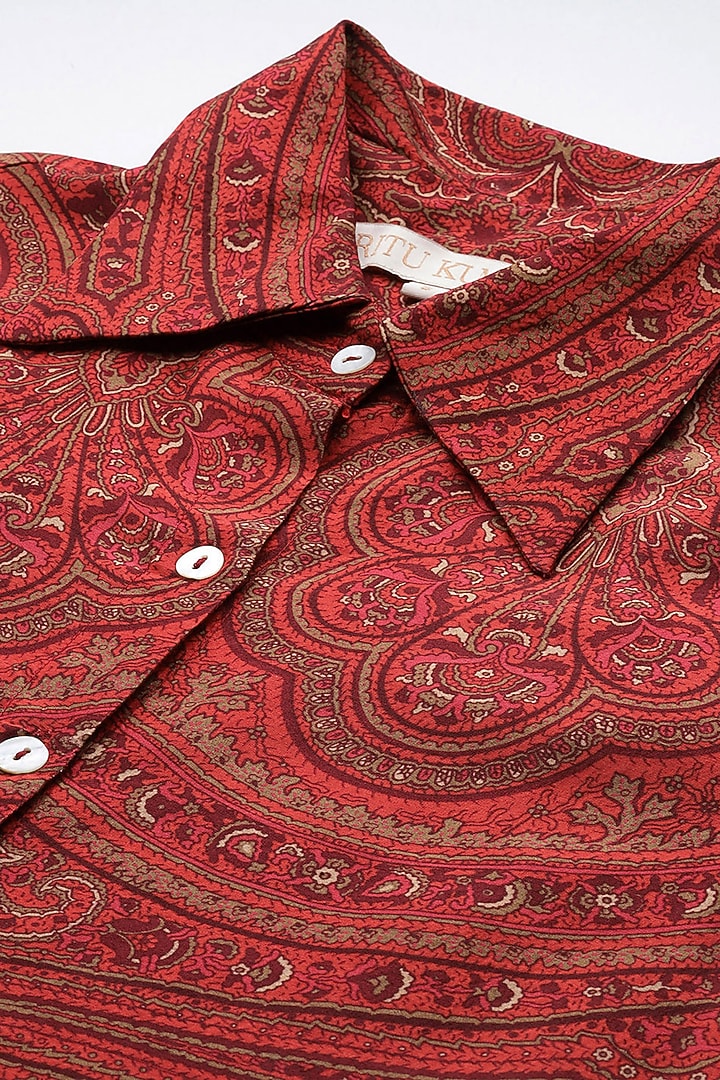 Red & Multi-Colored Flat Dupion Brocade Jamawar Kurta Set by Ritu Kumar at Pernia's Pop Up Shop