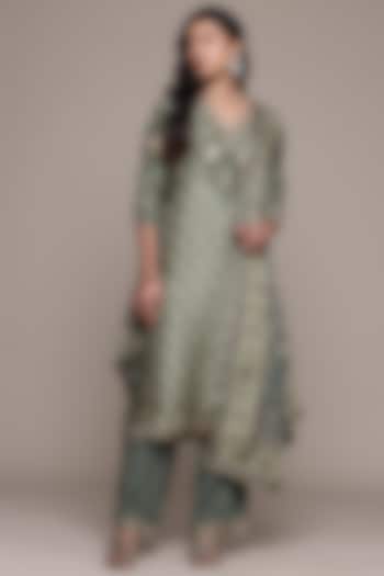 Khaki Murshidabad Silk Kurta Set by Ritu Kumar at Pernia's Pop Up Shop