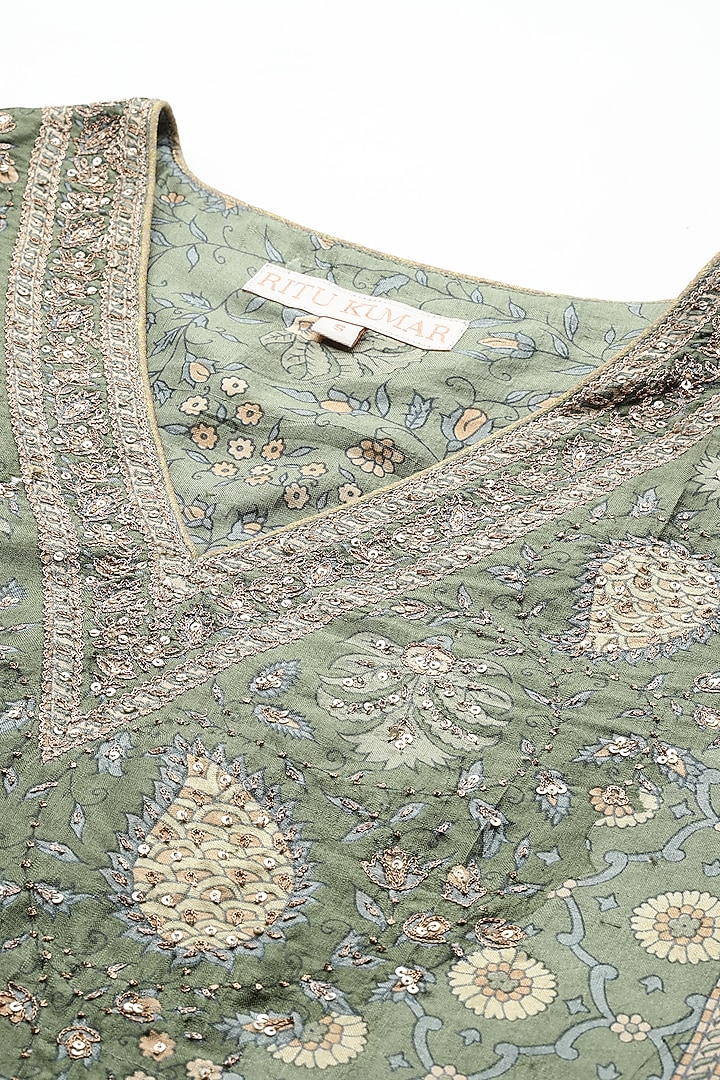 Khaki Murshidabad Silk Kurta Set by Ritu Kumar at Pernia's Pop Up Shop