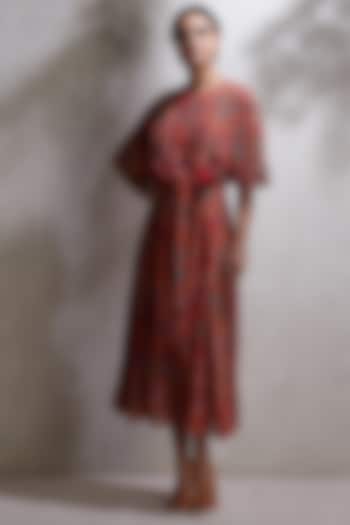 Red Printed Tie-Up Kurta WIth Camisole by Ritu Kumar