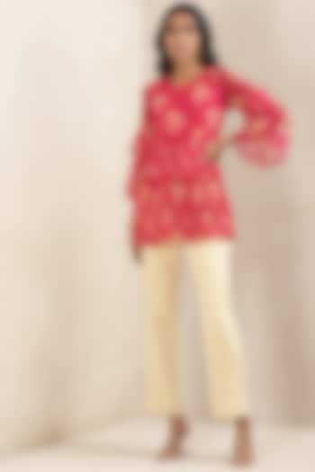 Pink Viscose Chiffon Floral Printed Kurta by Ritu Kumar at Pernia's Pop Up Shop