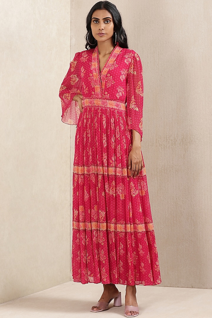 Pink Floral Printed Maxi Dress by Ritu Kumar