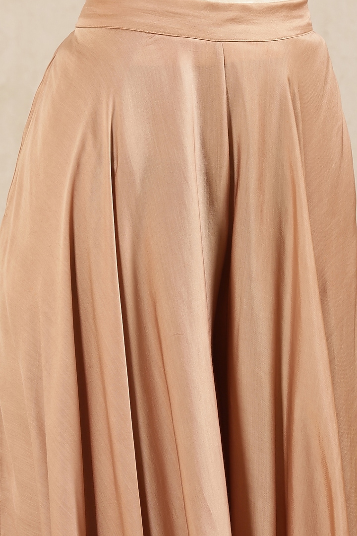 Taupe Dehry Satin Flared Palazzo Pants by Ritu Kumar at Pernia's Pop Up Shop