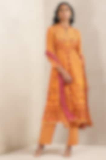 Orange Printed Kurta Set by Ritu Kumar