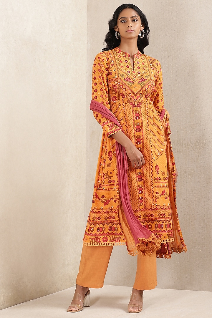 Orange Printed Kurta Set by Ritu Kumar