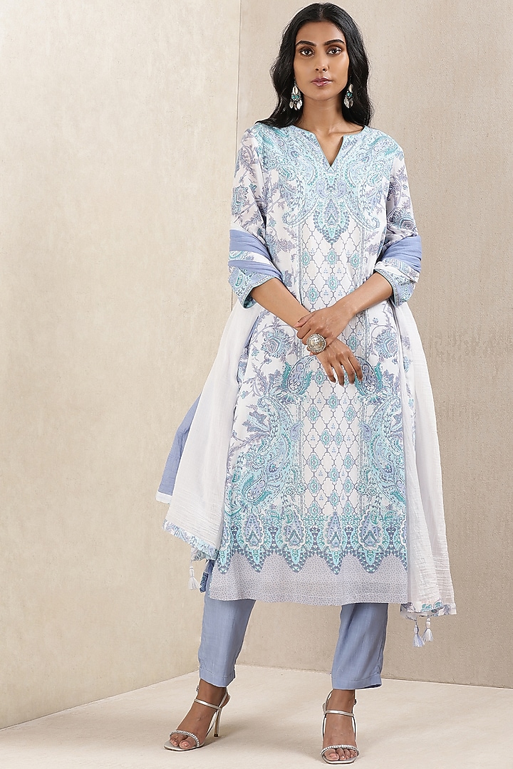 Powder Blue Printed Kurta Set Design by Ritu Kumar at Pernia's Pop Up