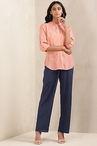 Peach Viscose Silk Shirt by Ritu Kumar