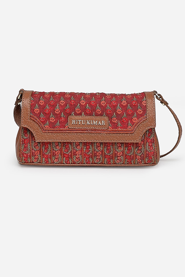 Dark Red Embroidered Sling Bag by Ritu Kumar