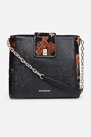 Black Printed Tote Bag by Ritu Kumar